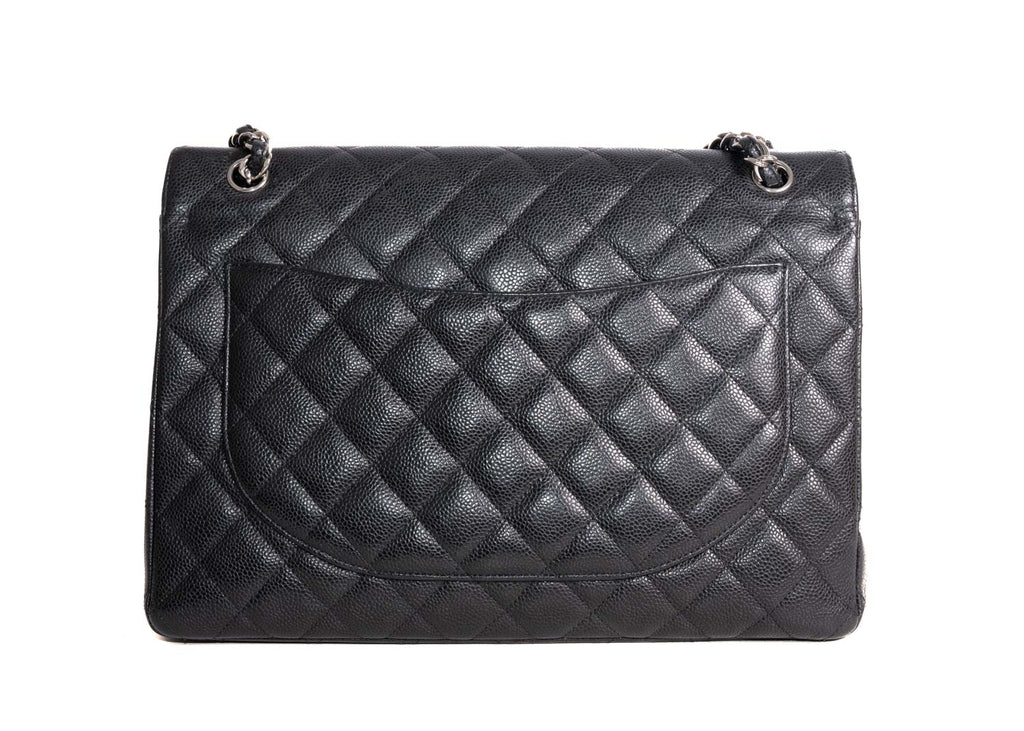 Double Flap Maxi Caviar Schwarz / Silber