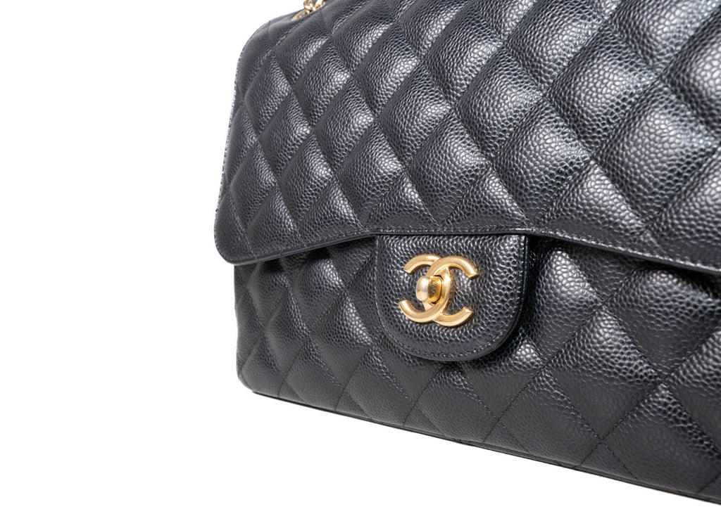 Double Flap Jumbo Caviar Schwarz / Gold