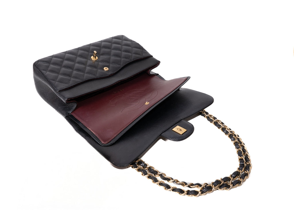 Double Flap Jumbo Caviar Schwarz / Gold