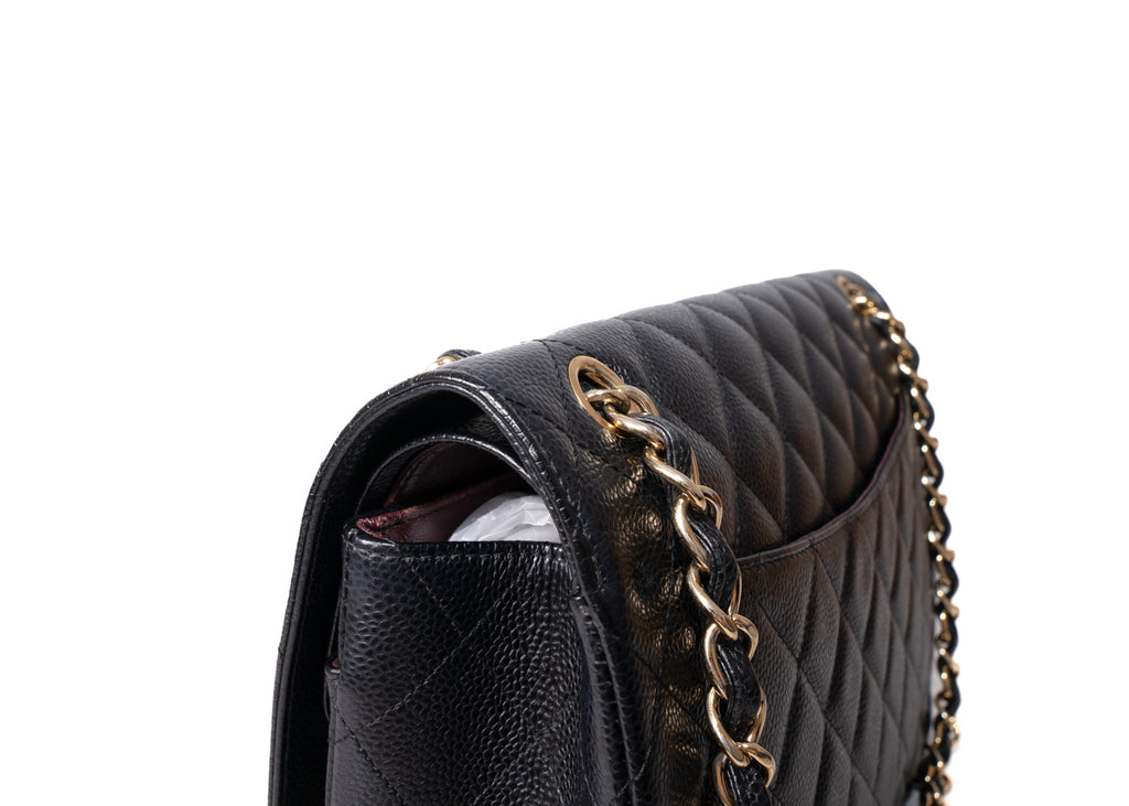 Double Flap Jumbo Caviar Schwarz / Gold