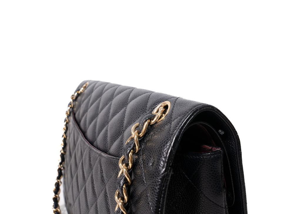 Double Flap Jumbo Caviar Schwarz / Gold