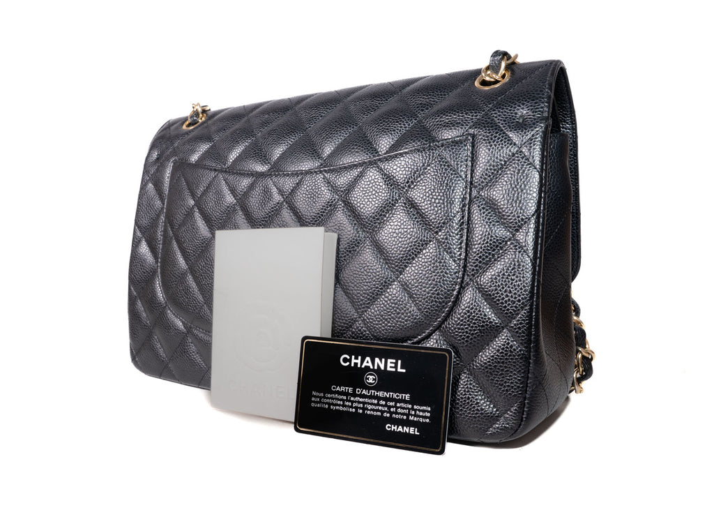 Double Flap Jumbo Caviar Schwarz / Gold