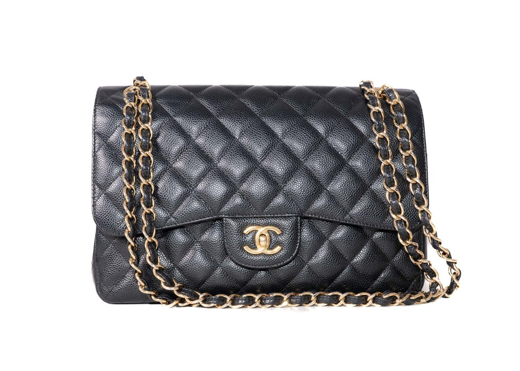 Double Flap Jumbo Caviar Schwarz / Gold