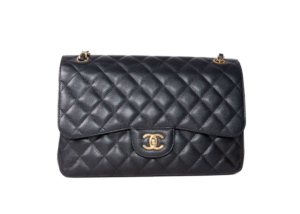 Double Flap Jumbo Caviar Schwarz / Gold