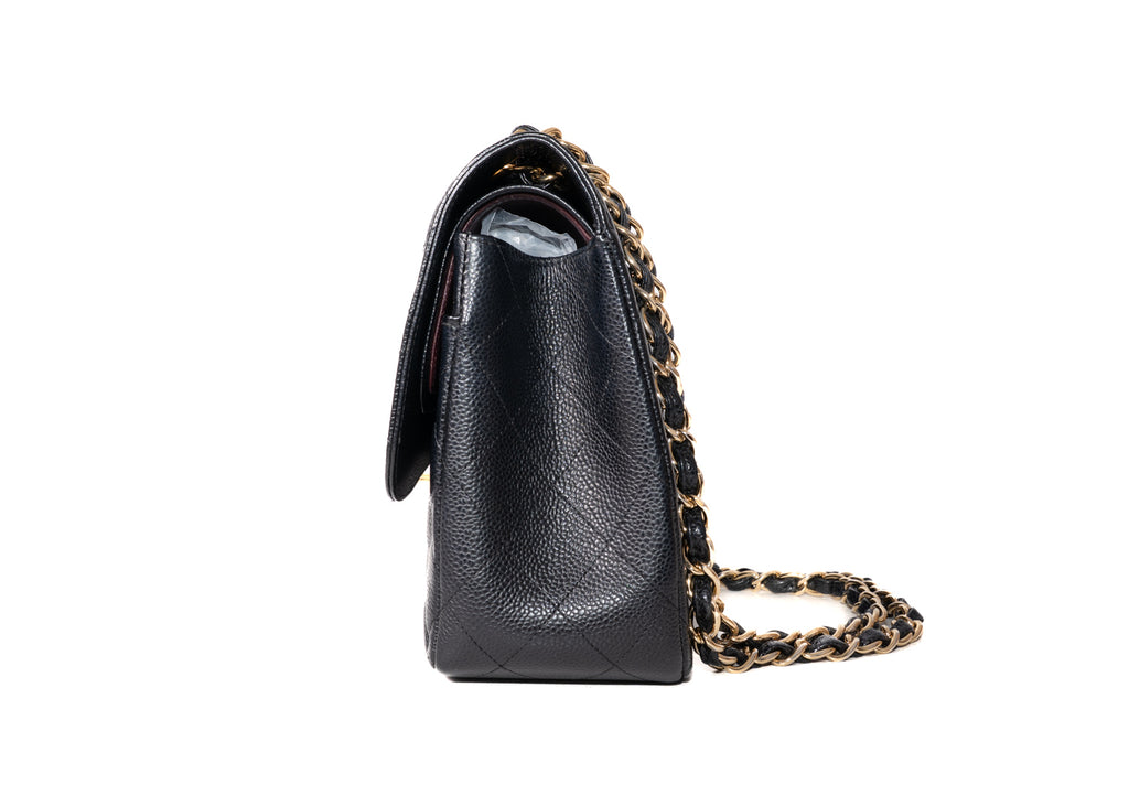 Double Flap Jumbo Caviar Schwarz / Gold