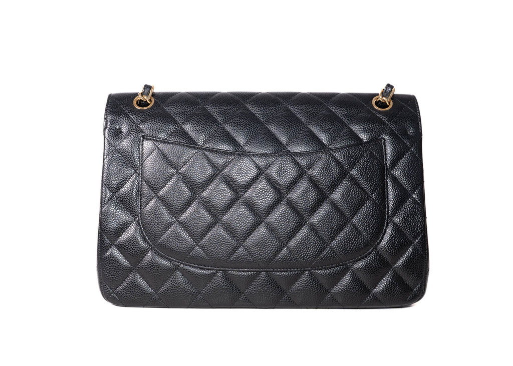Double Flap Jumbo Caviar Schwarz / Gold