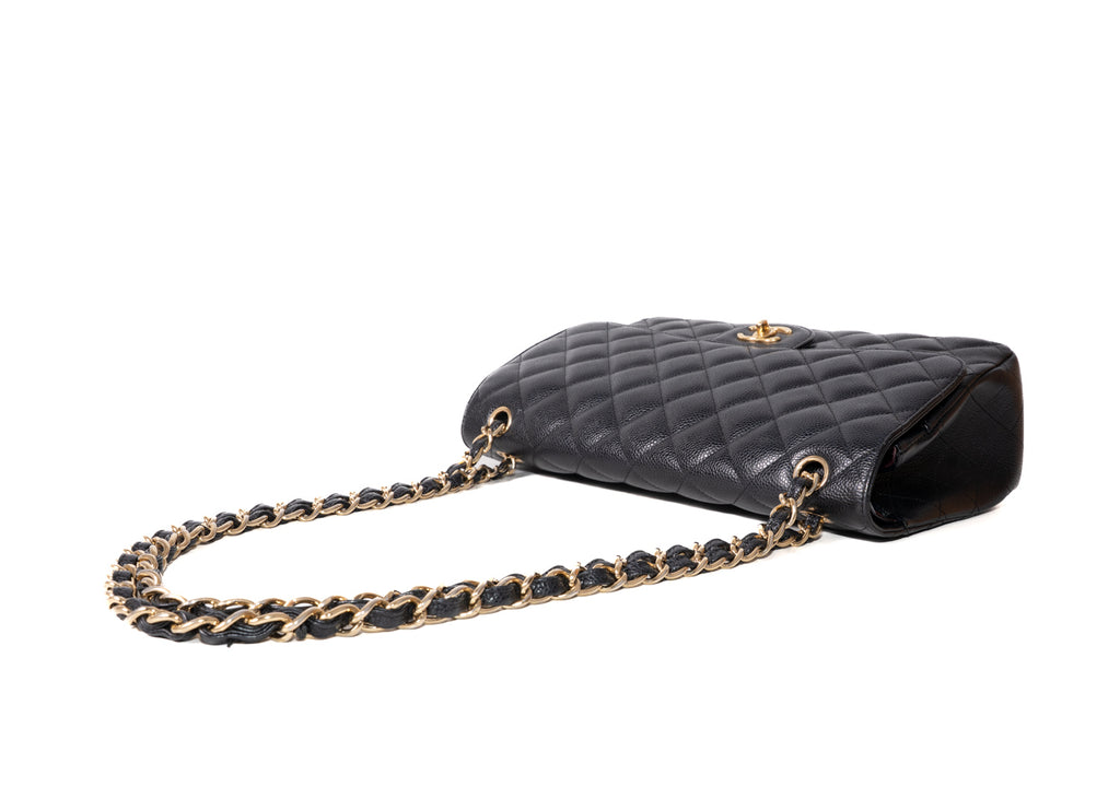 Double Flap Jumbo Caviar Schwarz / Gold