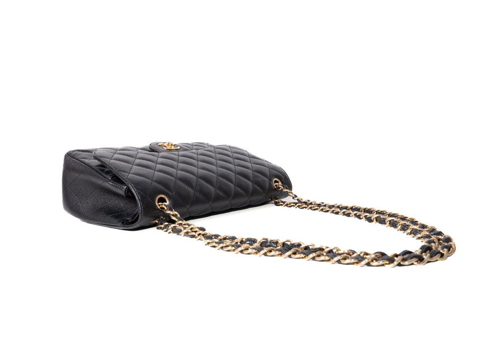 Double Flap Jumbo Caviar Schwarz / Gold