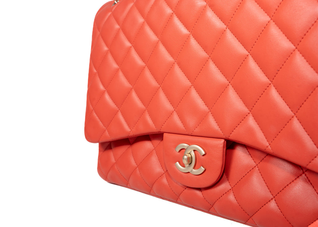 Chanel Maxi Single Flap Rot / Champagner
