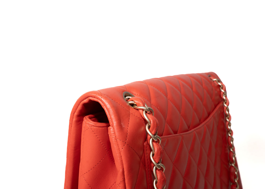 Chanel Maxi Single Flap Rot / Champagner