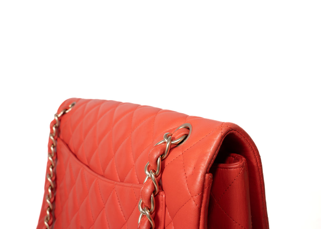 Chanel Maxi Single Flap Rot / Champagner