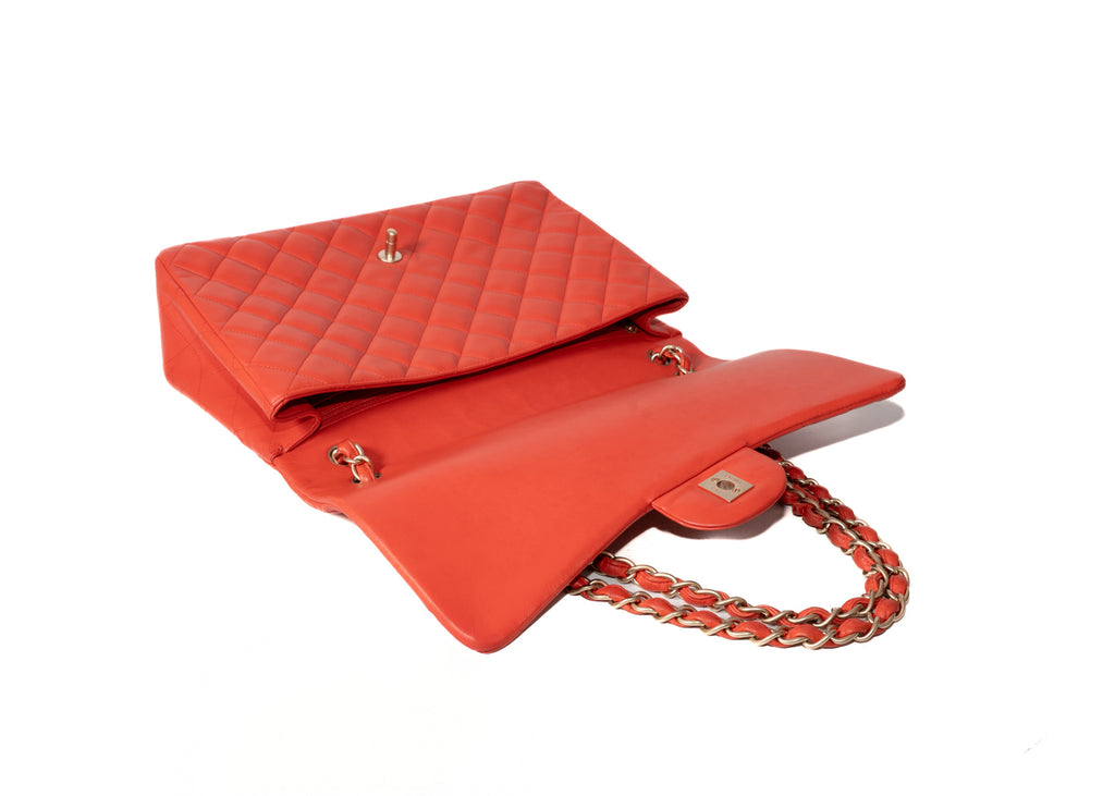 Chanel Maxi Single Flap Rot / Champagner