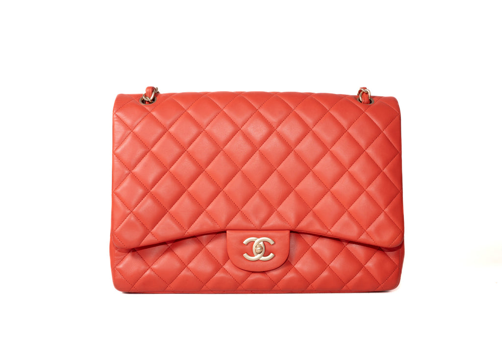 Chanel Maxi Single Flap Rot / Champagner