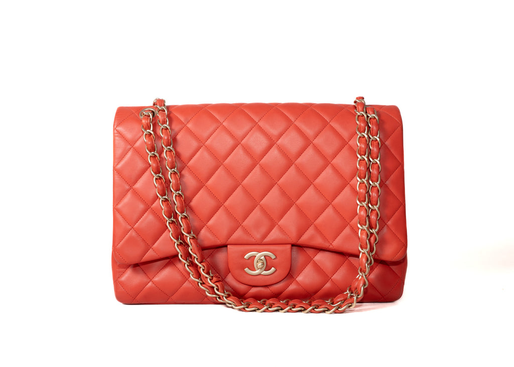 Chanel Maxi Single Flap Rot / Champagner