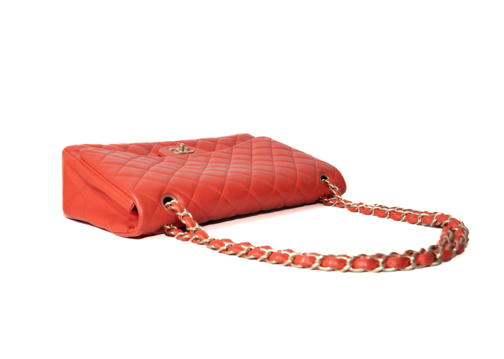 Chanel Maxi Single Flap Rot / Champagner