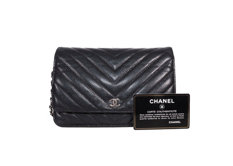 Chanel CC Chevron Caviar Wallet On Chain (WOC)